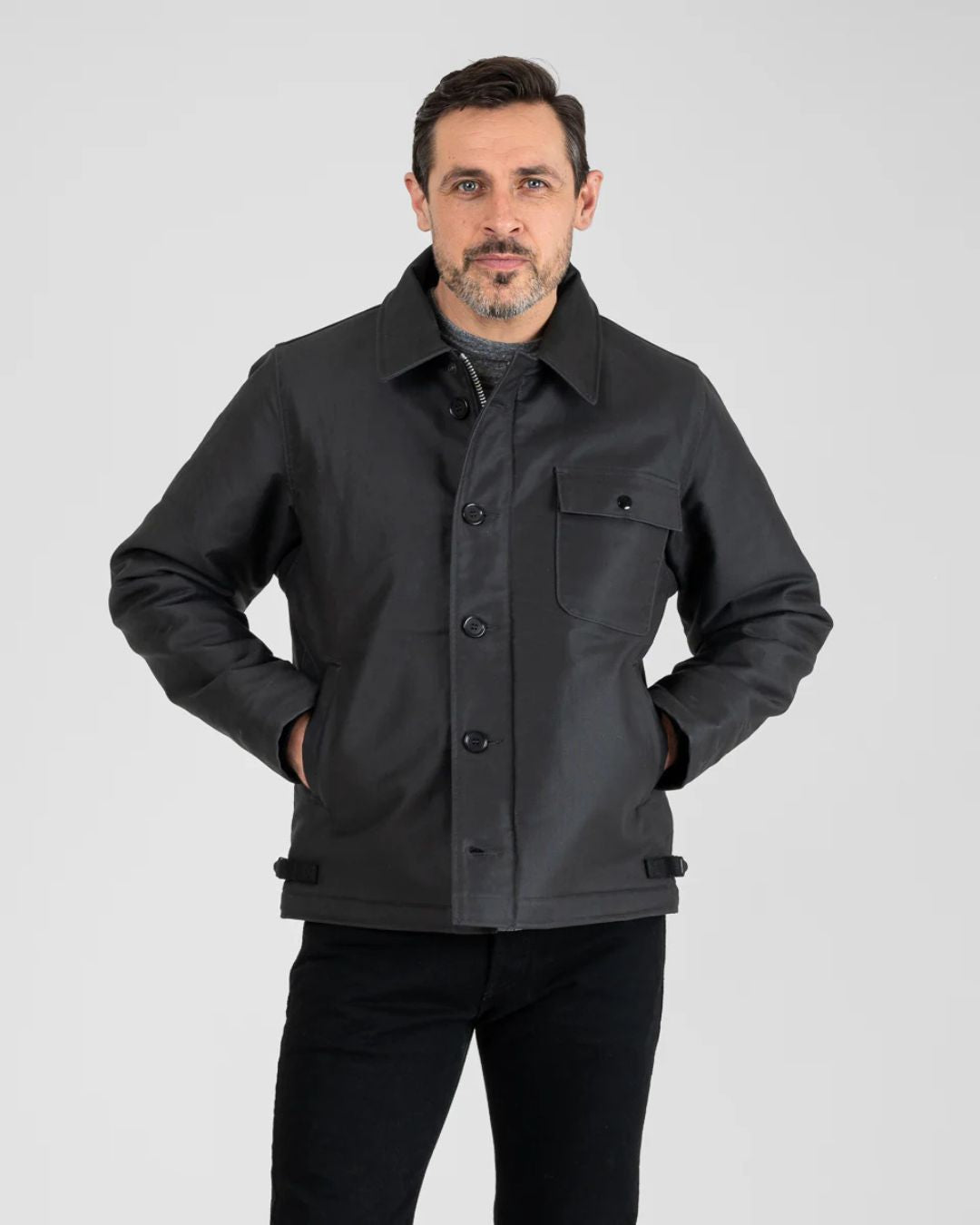 Oiled Whipcord A2 Deck Jacket - Black