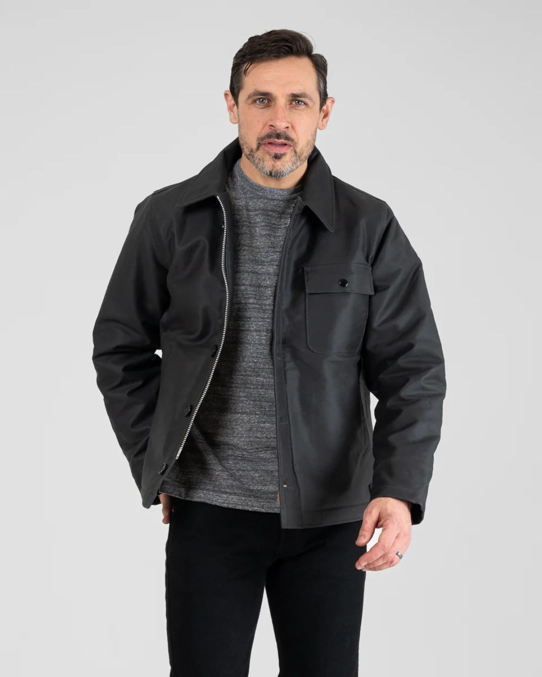 Oiled Whipcord A2 Deck Jacket - Black