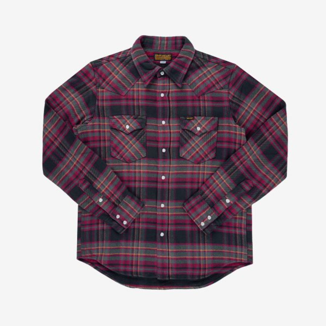 11oz Ultra Heavy Flannel Line Check Western Shirt - Grey