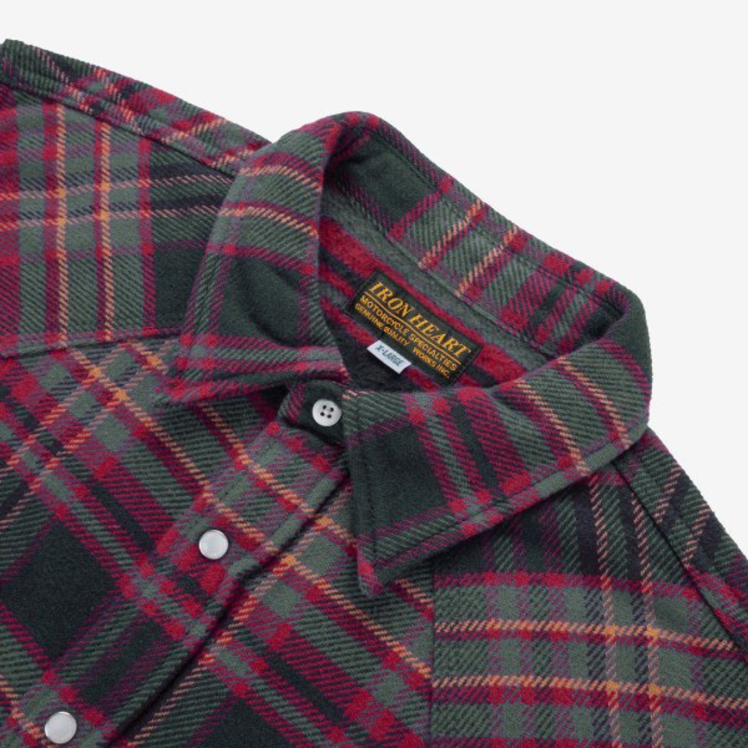 11oz Ultra Heavy Flannel Line Check Western Shirt - Grey