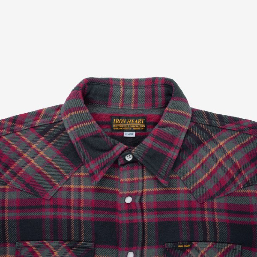 11oz Ultra Heavy Flannel Line Check Western Shirt - Grey