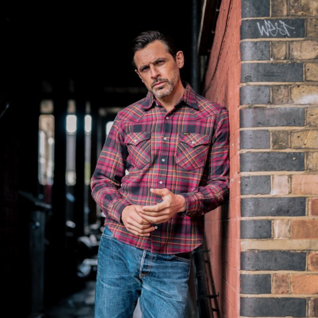 11oz Ultra Heavy Flannel Line Check Western Shirt - Grey