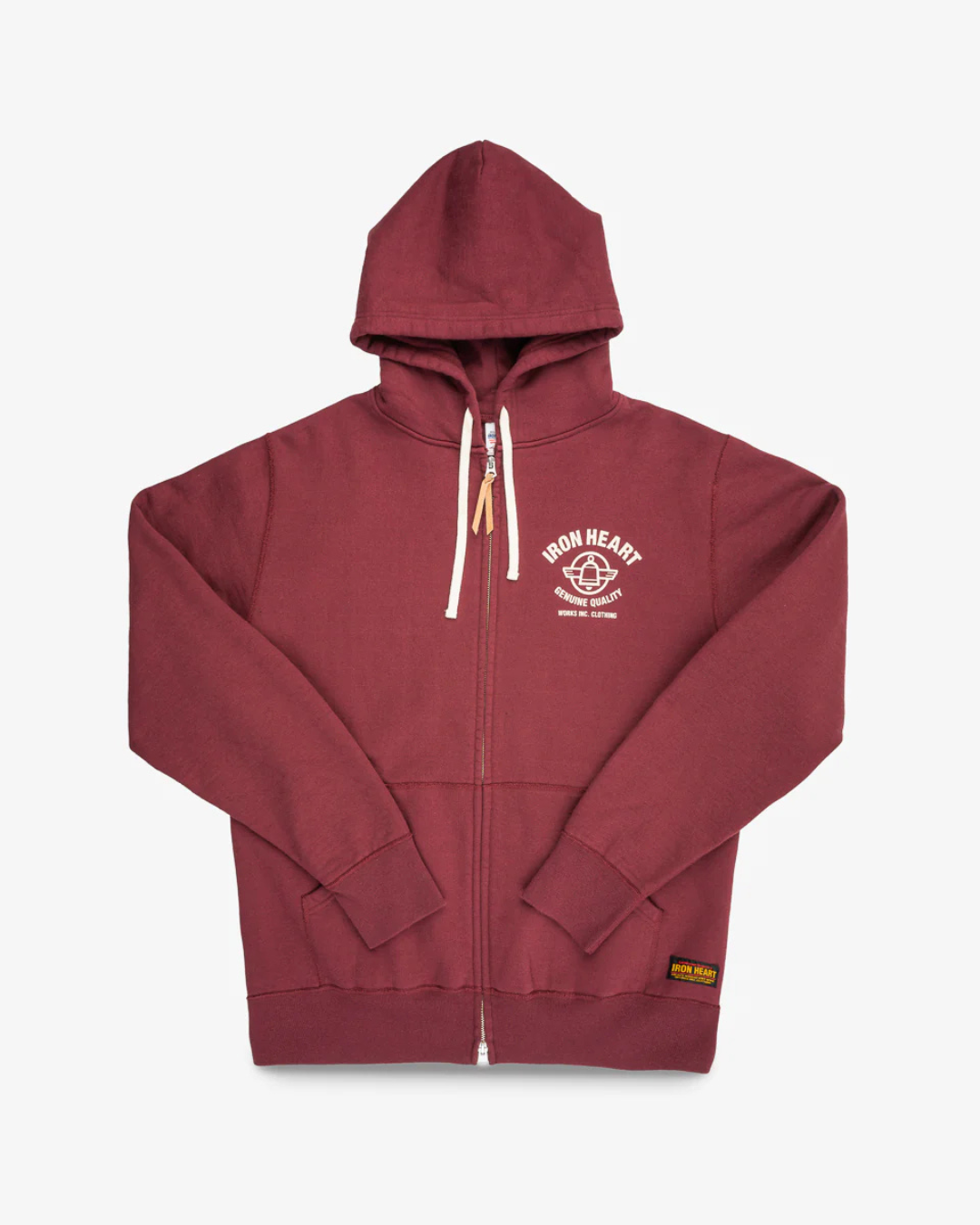 Printed 14oz Ultra Heavyweight Loopwheel Cotton Zippered Hoodie - Burgundy