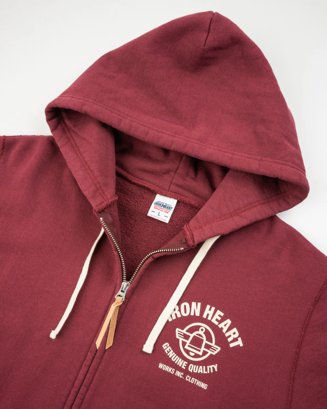 Printed 14oz Ultra Heavyweight Loopwheel Cotton Zippered Hoodie - Burgundy