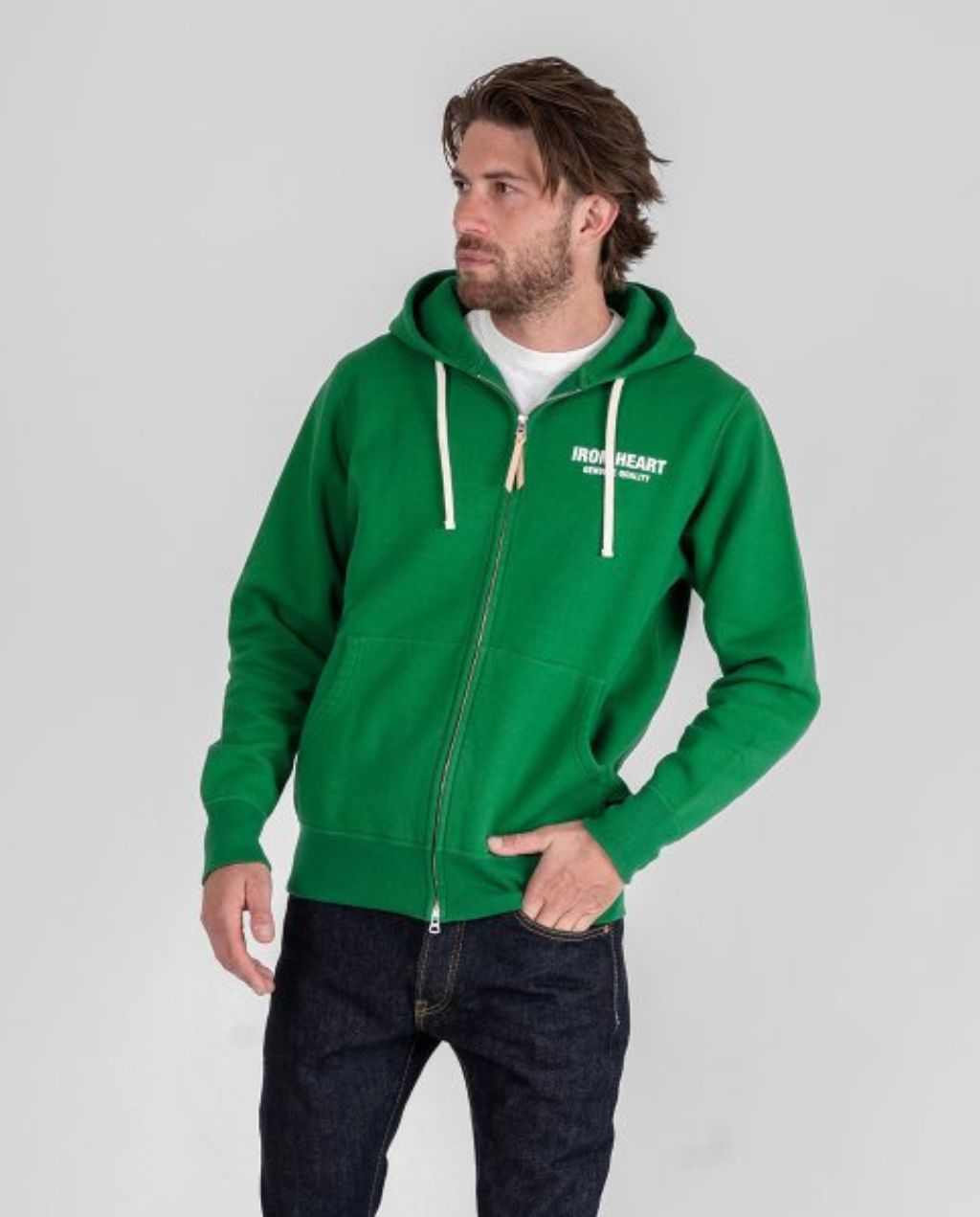 IHSW- 76L -Printed 14oz Ultra Heavyweight Loopwheel Cotton Zippered Hoodie - Green