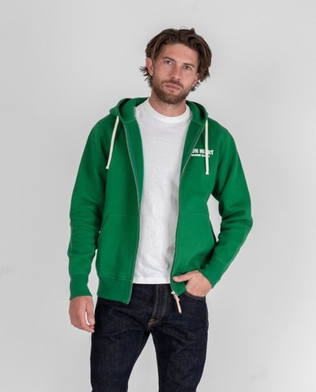 IHSW- 76L -Printed 14oz Ultra Heavyweight Loopwheel Cotton Zippered Hoodie - Green