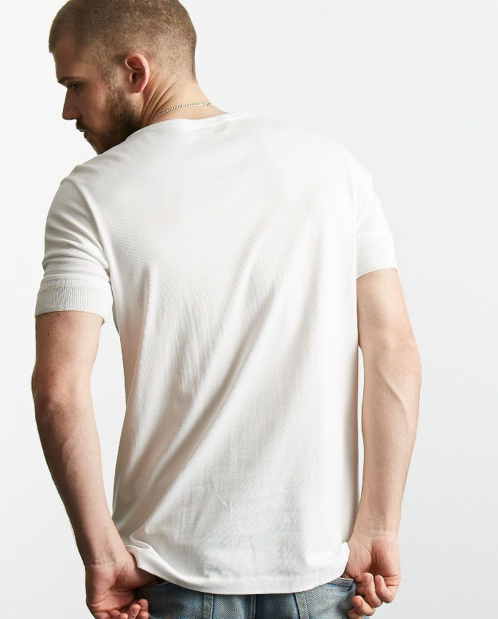 207 Men's loopwheeled Henley - Classic Fit - White
