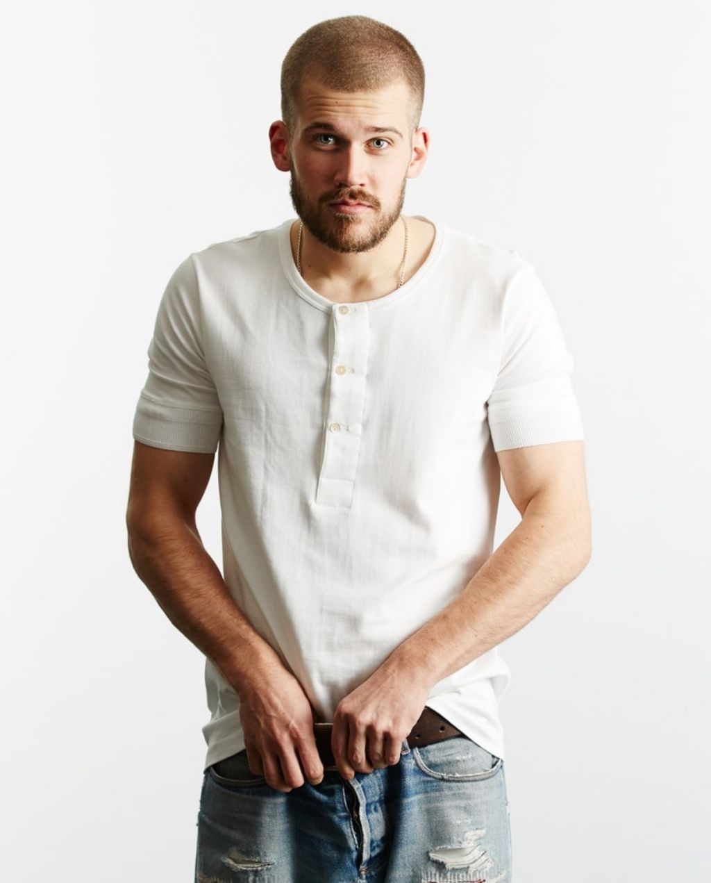207 Men's loopwheeled Henley - Classic Fit - White