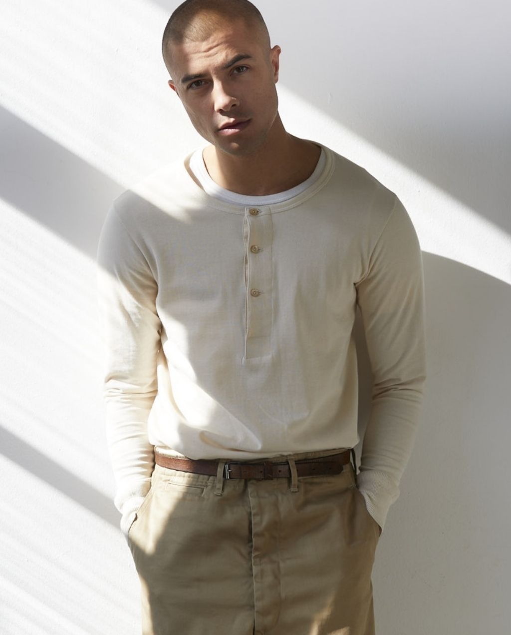 206 Men's loopwheeled Henley - Classic Fit - Nature