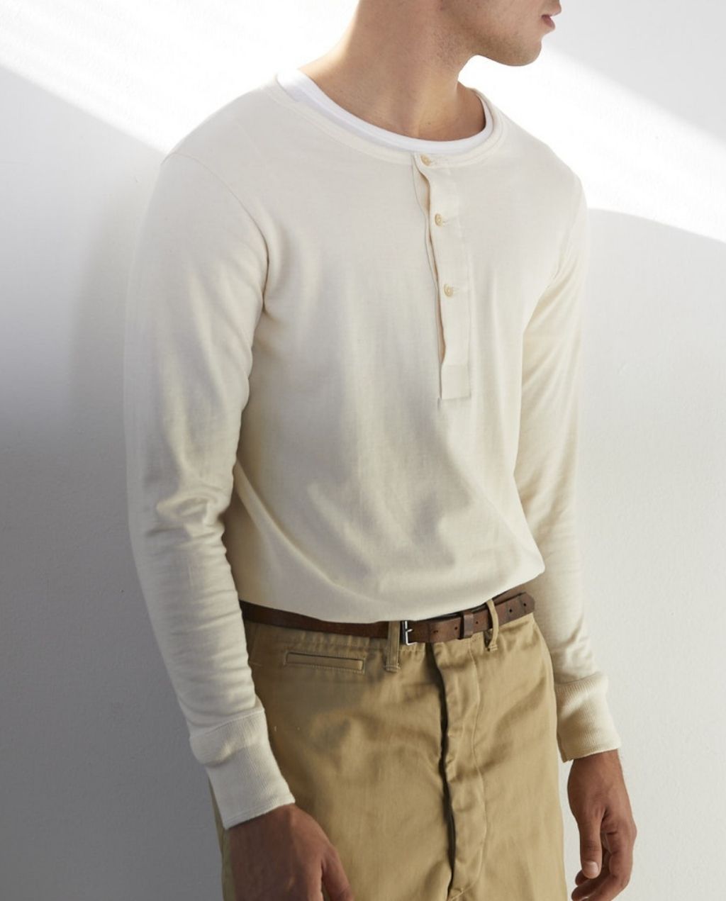206 Men's loopwheeled Henley - Classic Fit - Nature