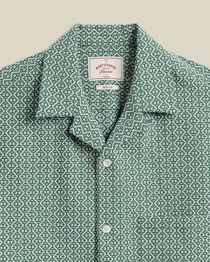 Kurzarm Hemd Mit Bowlingkragen - Portuguese Tile Green