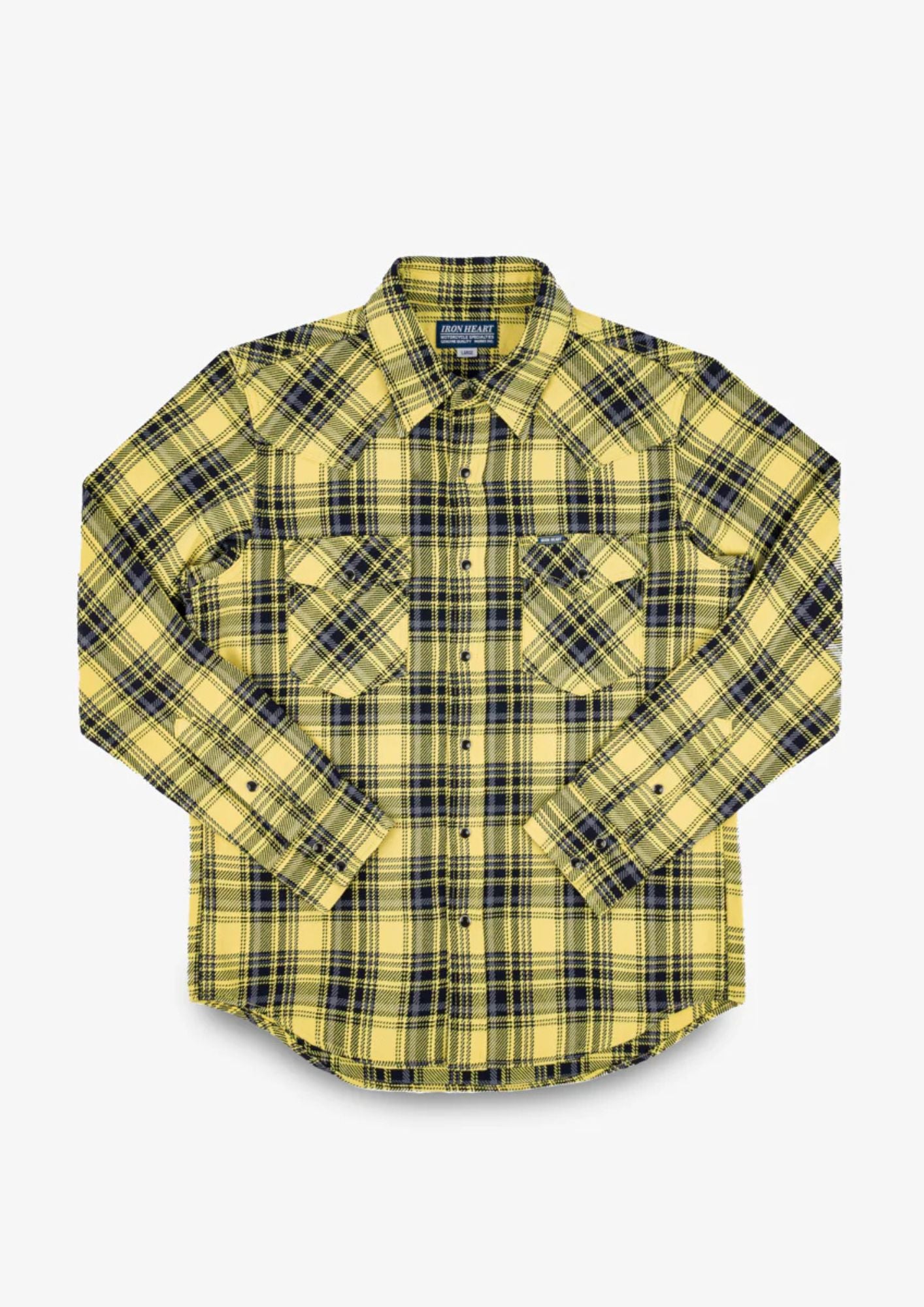 9oz Selvedge Indigo Check Flannel Western Shirt - Yellow