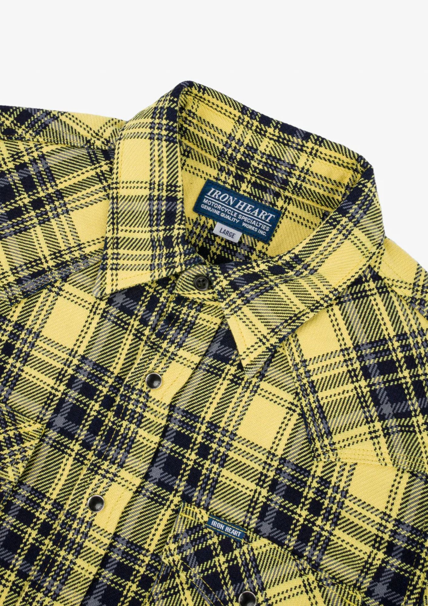 9oz Selvedge Indigo Check Flannel Western Shirt - Yellow