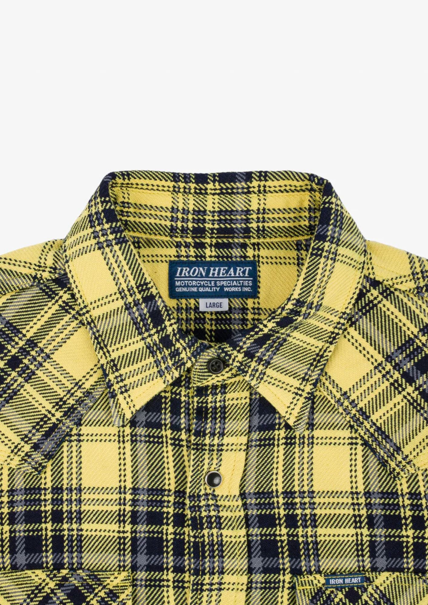9oz Selvedge Indigo Check Flannel Western Shirt - Yellow