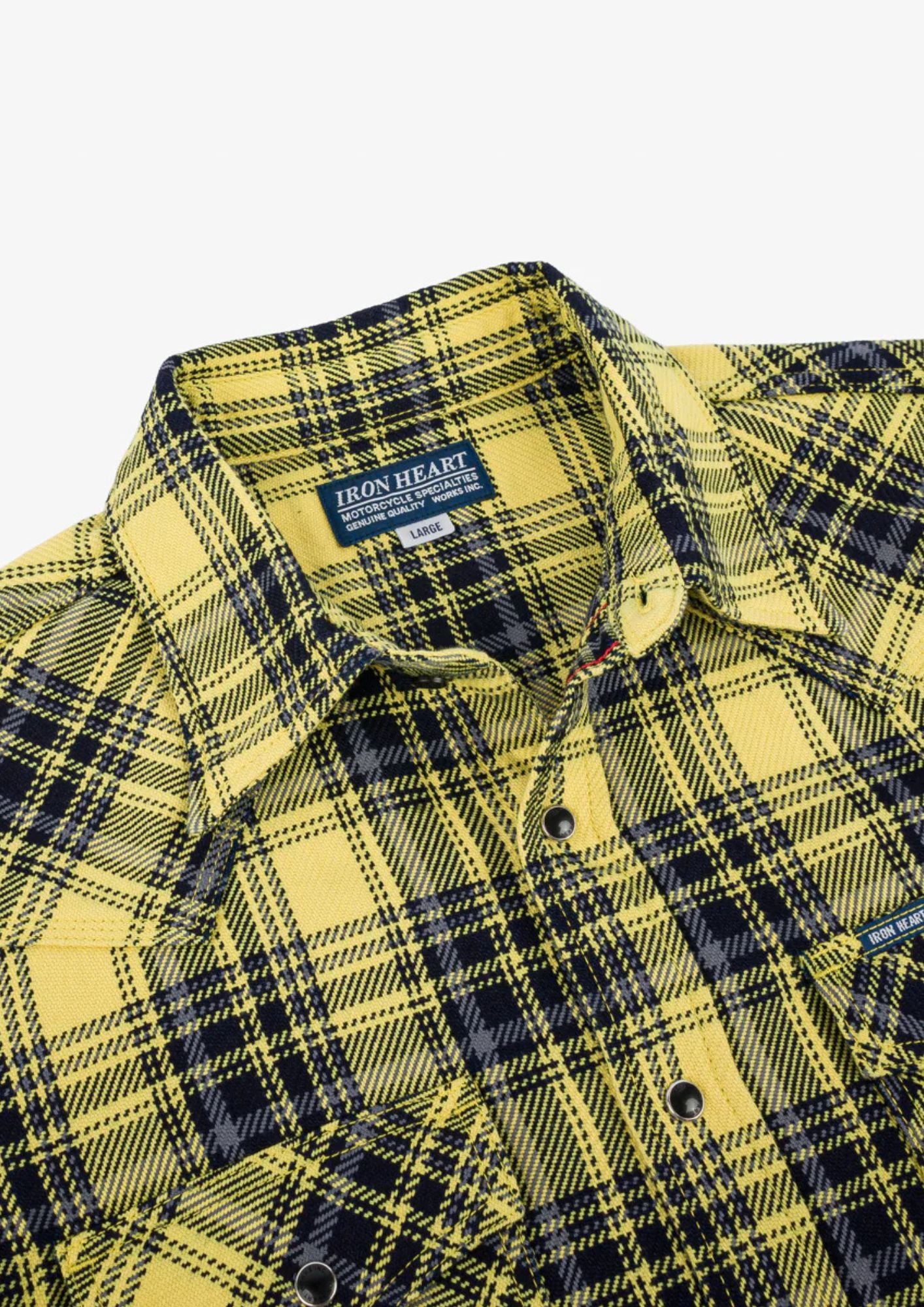 9oz Selvedge Indigo Check Flannel Western Shirt - Yellow