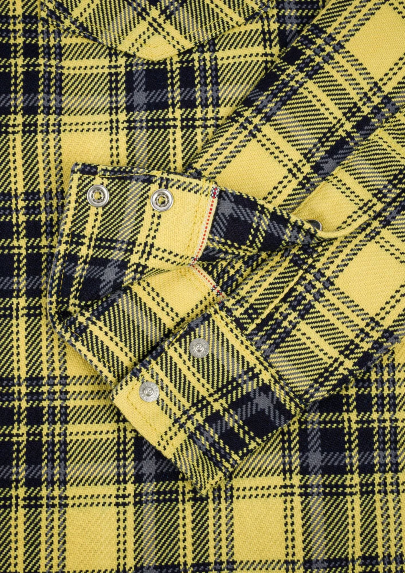 9oz Selvedge Indigo Check Flannel Western Shirt - Yellow