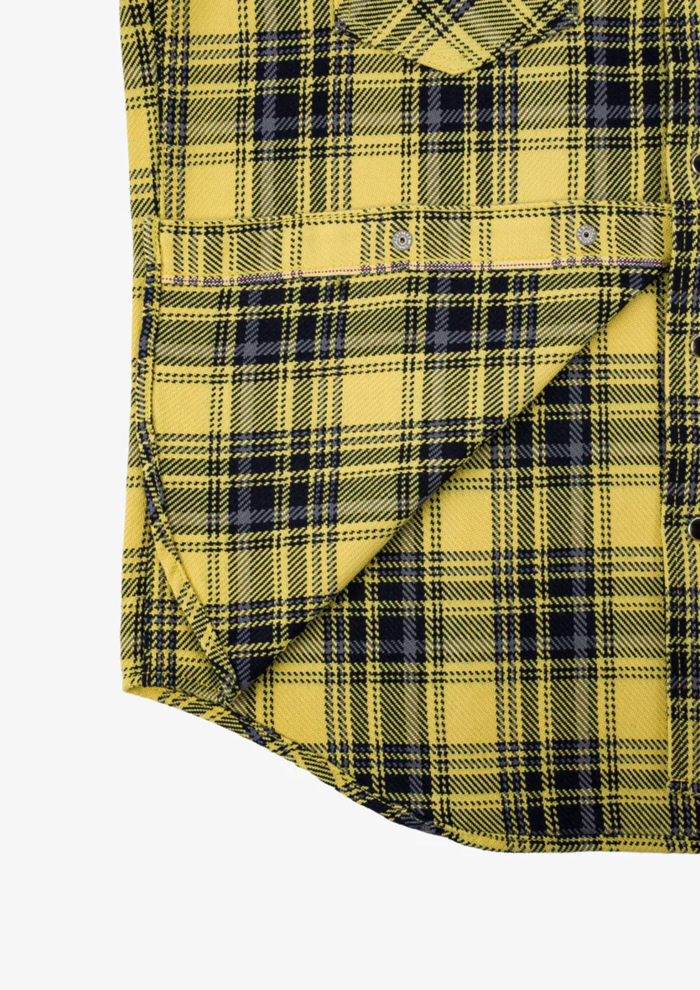 9oz Selvedge Indigo Check Flannel Western Shirt - Yellow