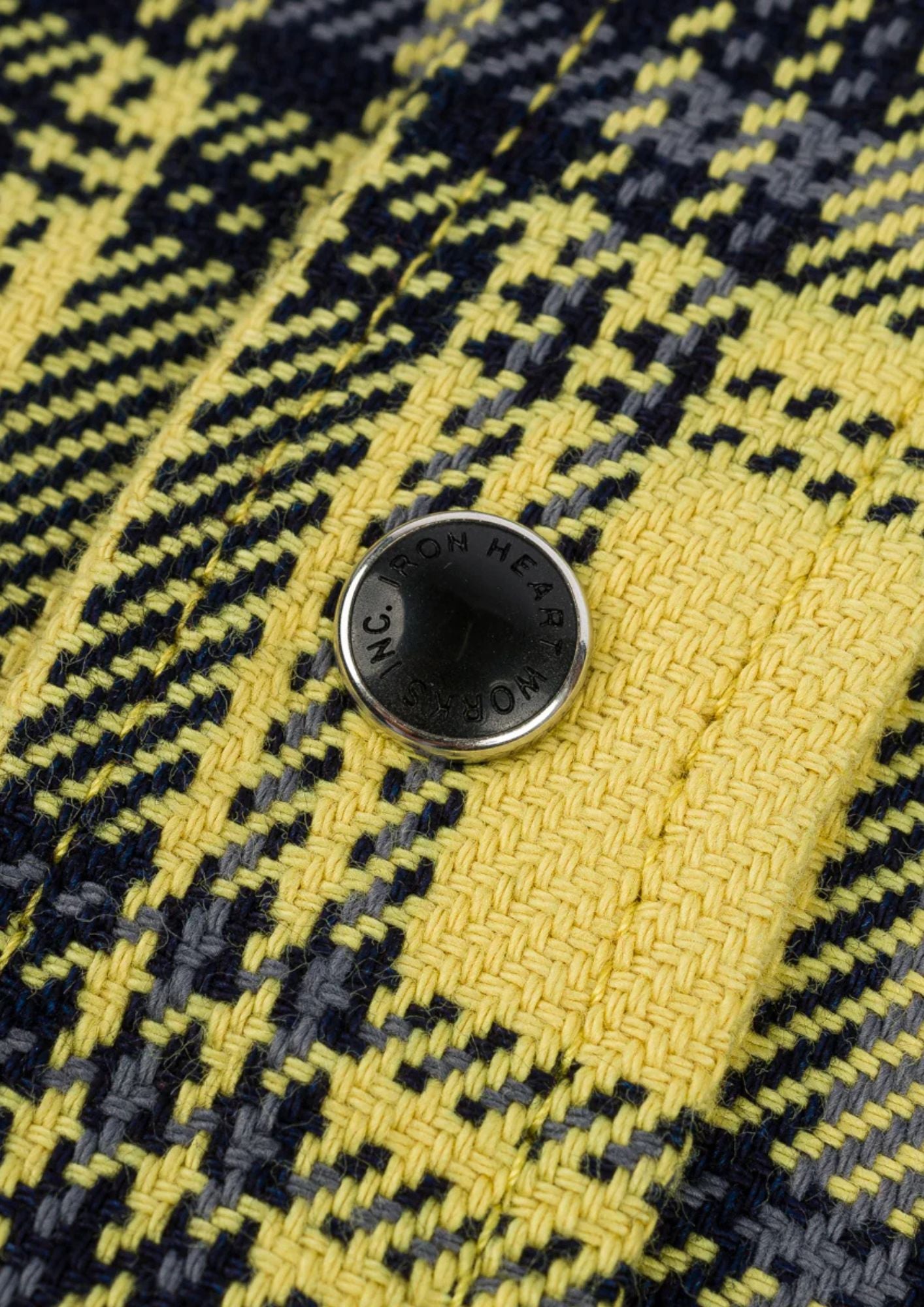 9oz Selvedge Indigo Check Flannel Western Shirt - Yellow