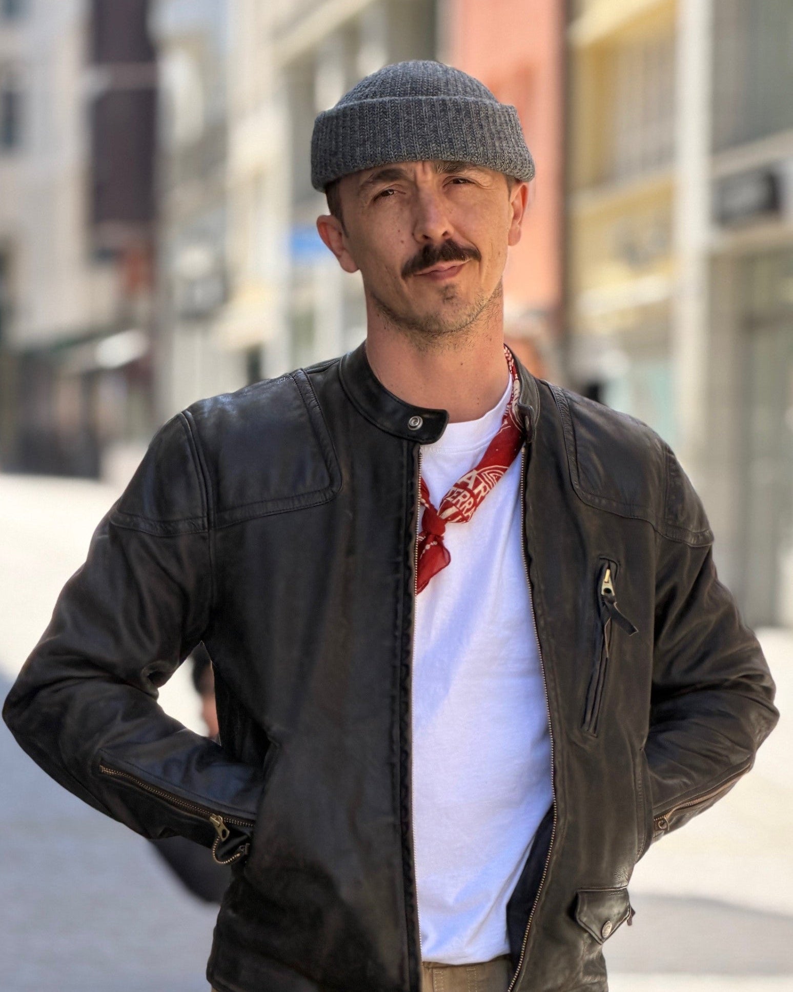 RRL Slim Fit Leder-Motorradjacke - Black washed