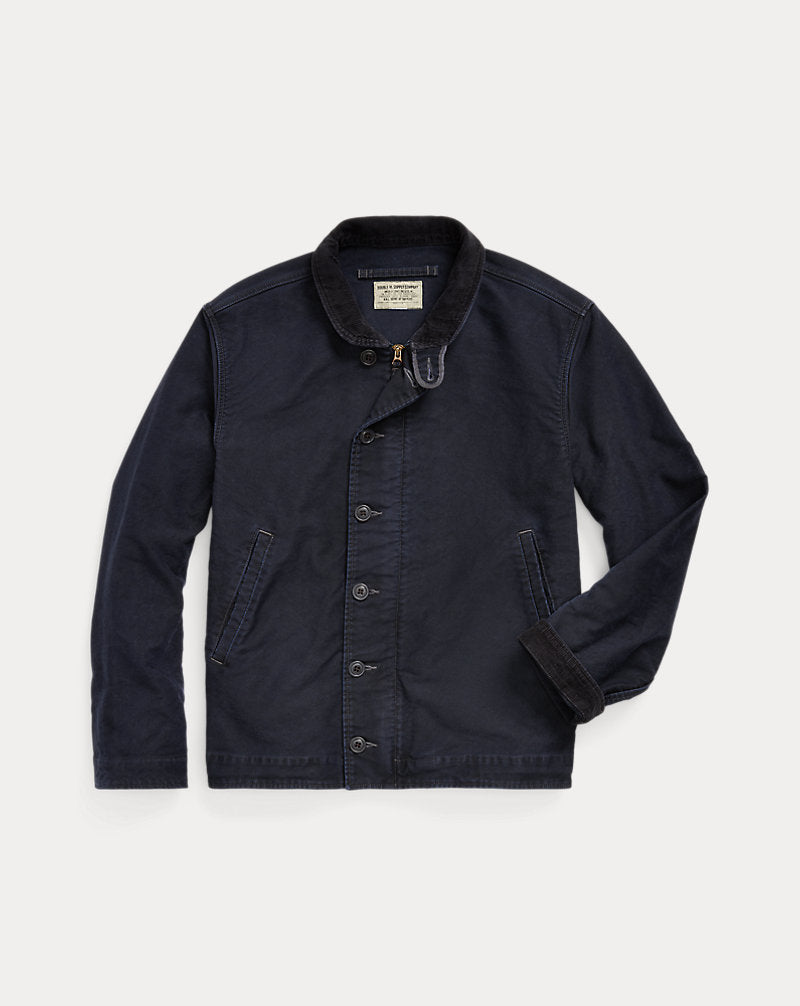 Corduroy-Collar Cotton Deck Jacket - Dark Navy