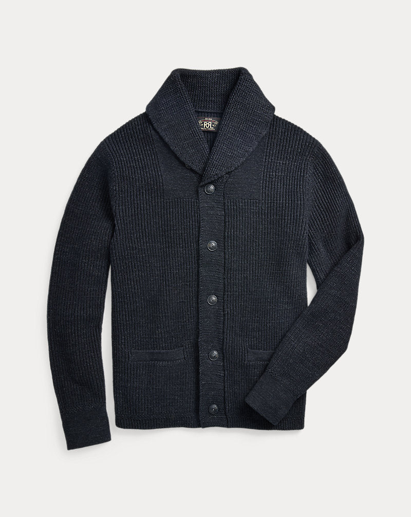 Shawl Card Long Sleeve Cardigan Navy