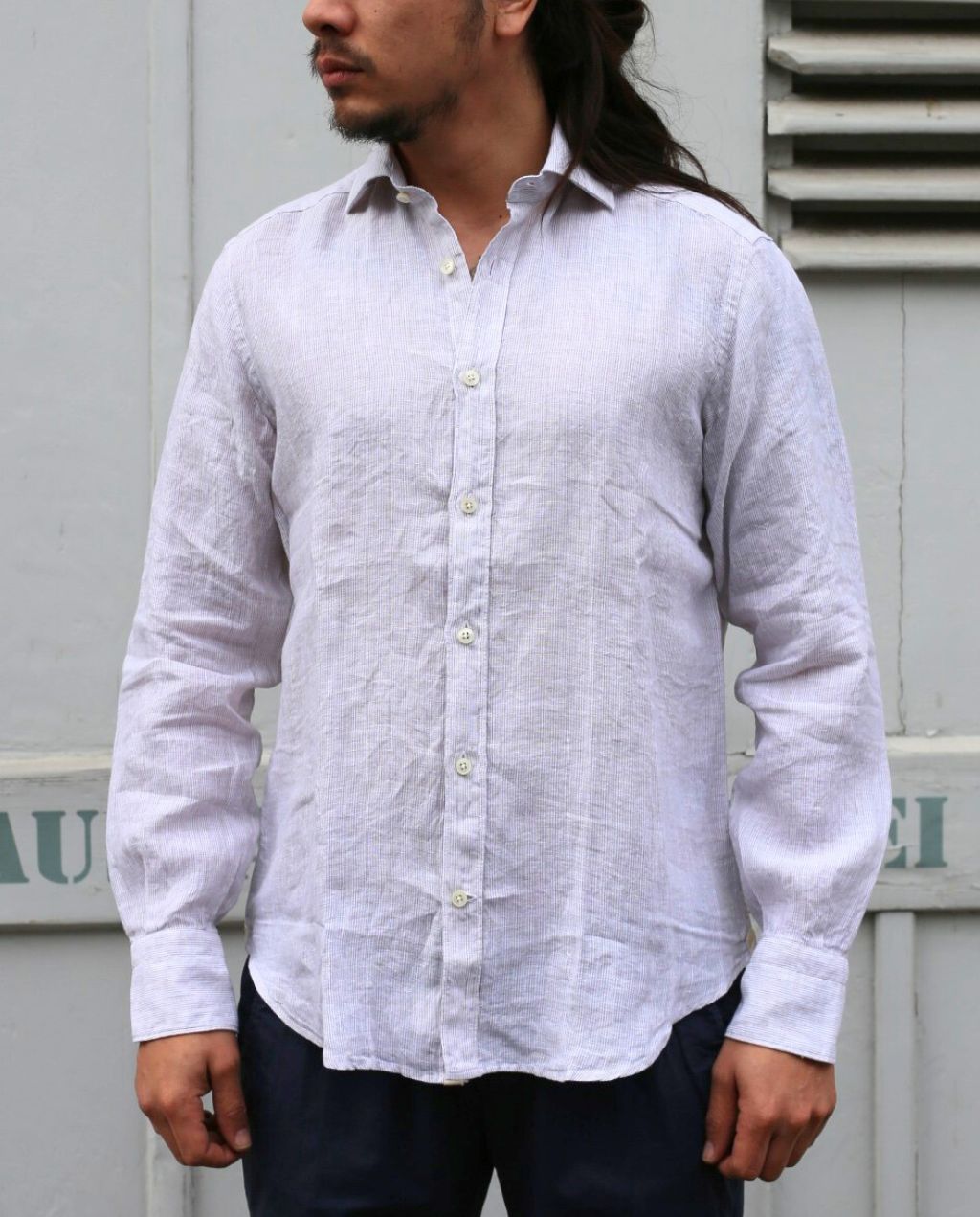 LINEN SHIRT STRIPE BEIGE regular fit