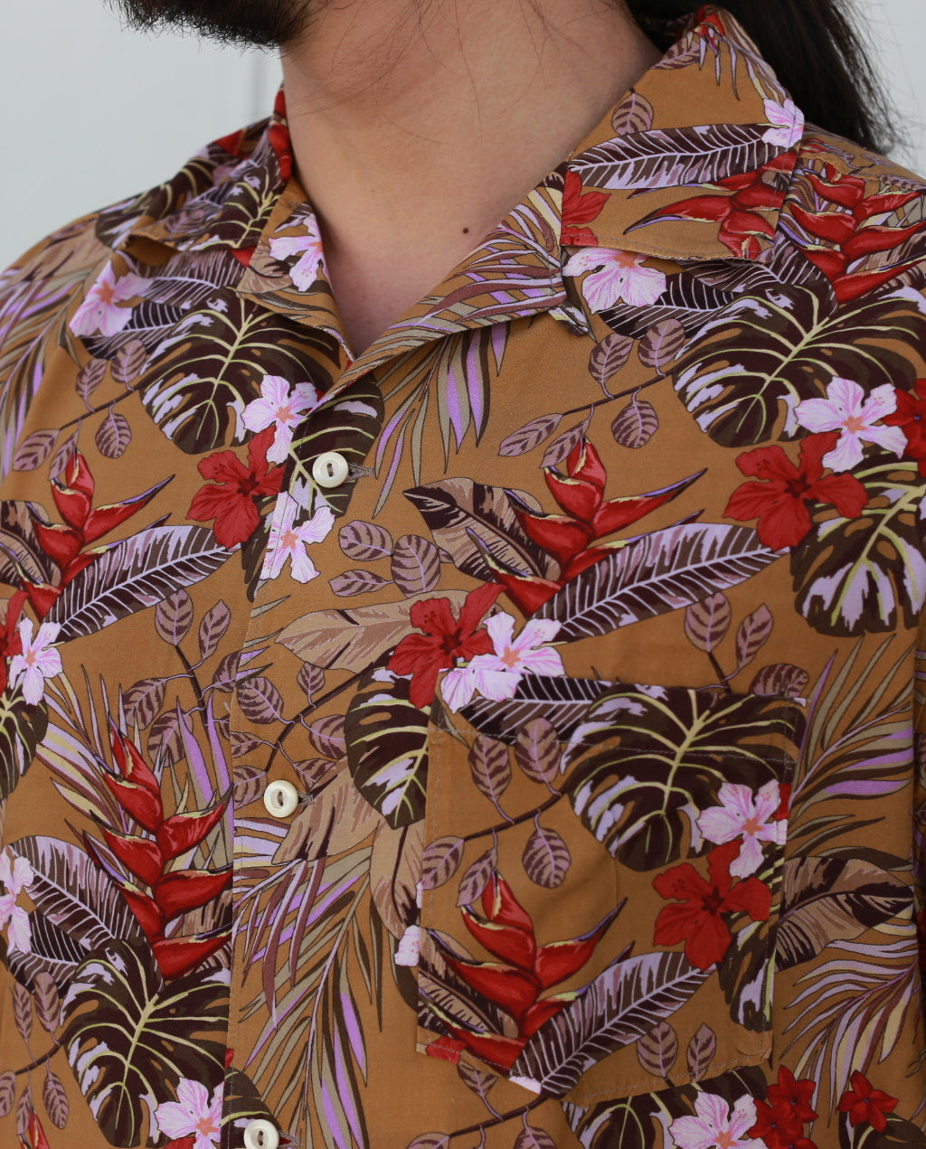 BROWN TROPICAL PRINT SHIRT