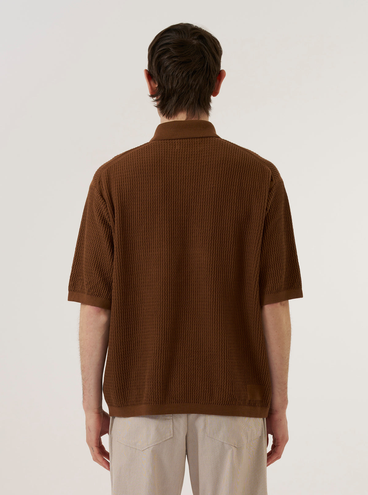 S/S KNIT POLO - Brown