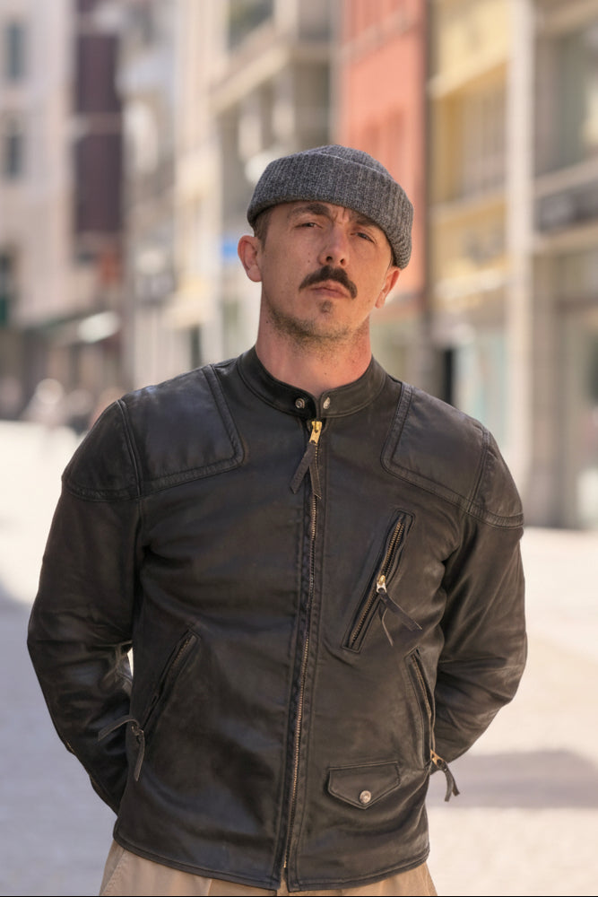 RRL Slim Fit Leder-Motorradjacke - Black washed