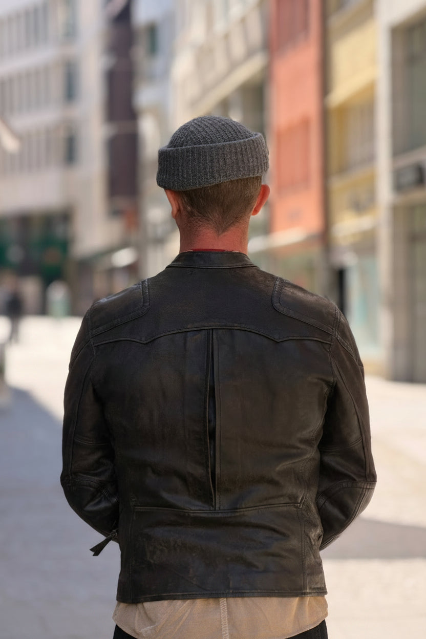 RRL Slim Fit Leder-Motorradjacke - Black washed