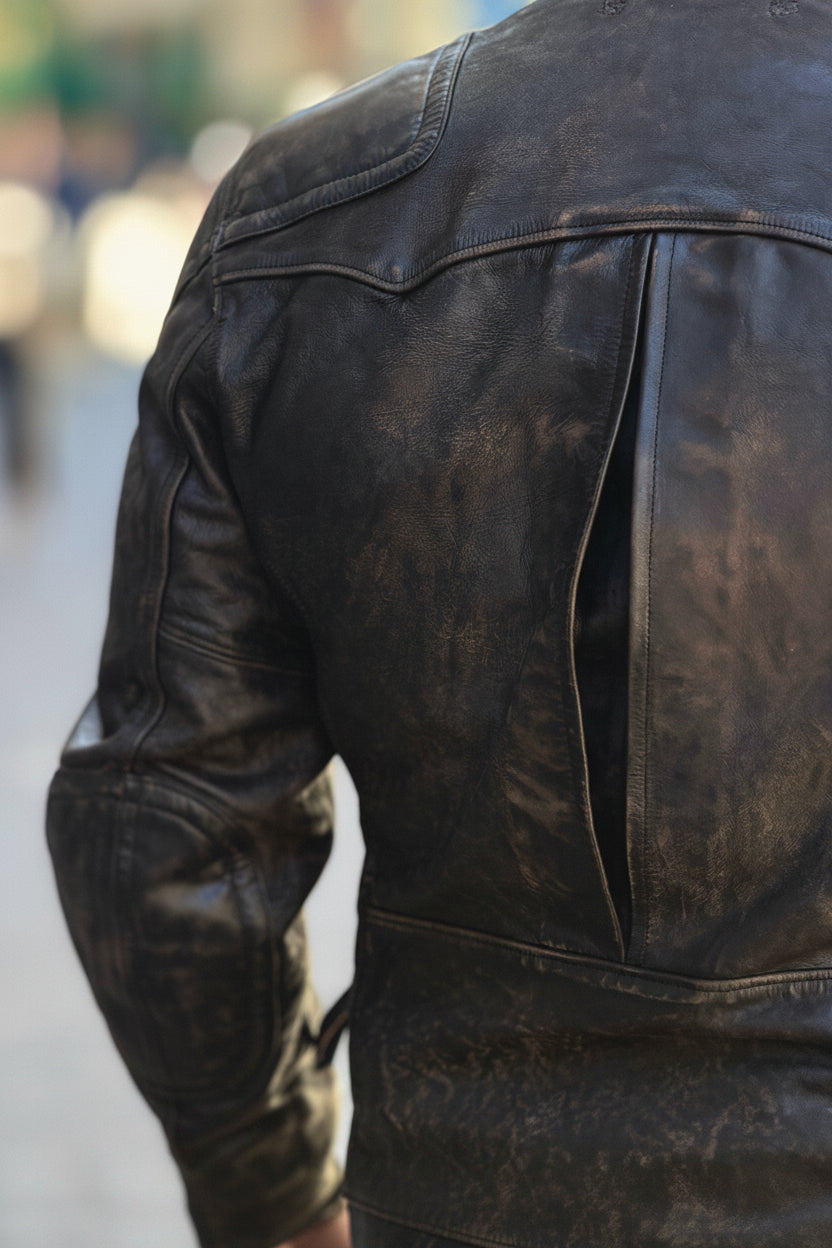 RRL Slim Fit Leder-Motorradjacke - Black washed