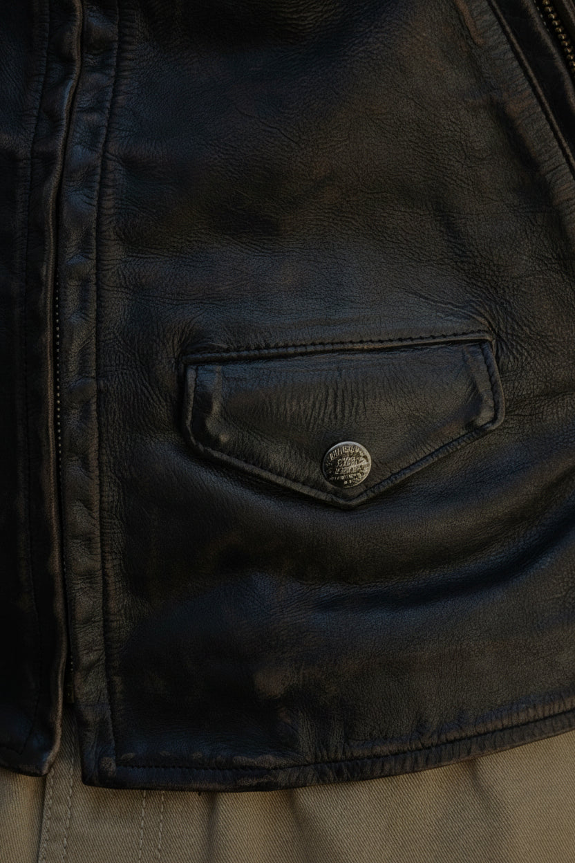 RRL Slim Fit Leder-Motorradjacke - Black washed