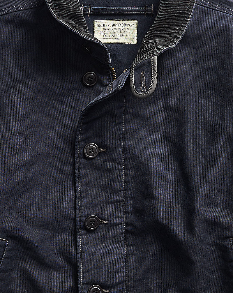 Corduroy-Collar Cotton Deck Jacket - Dark Navy