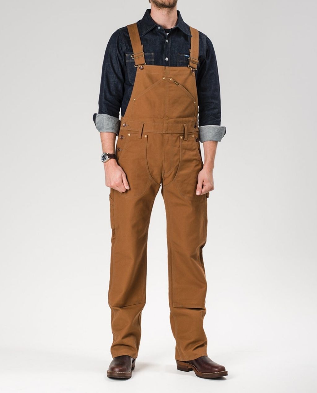 IH-806 17oz Duck Double Knee Overalls Brown