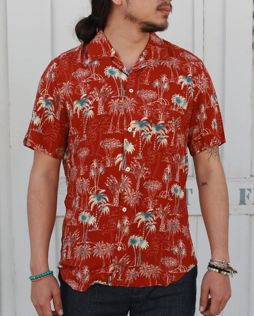 RUST TROPICAL PRINT SHIRT