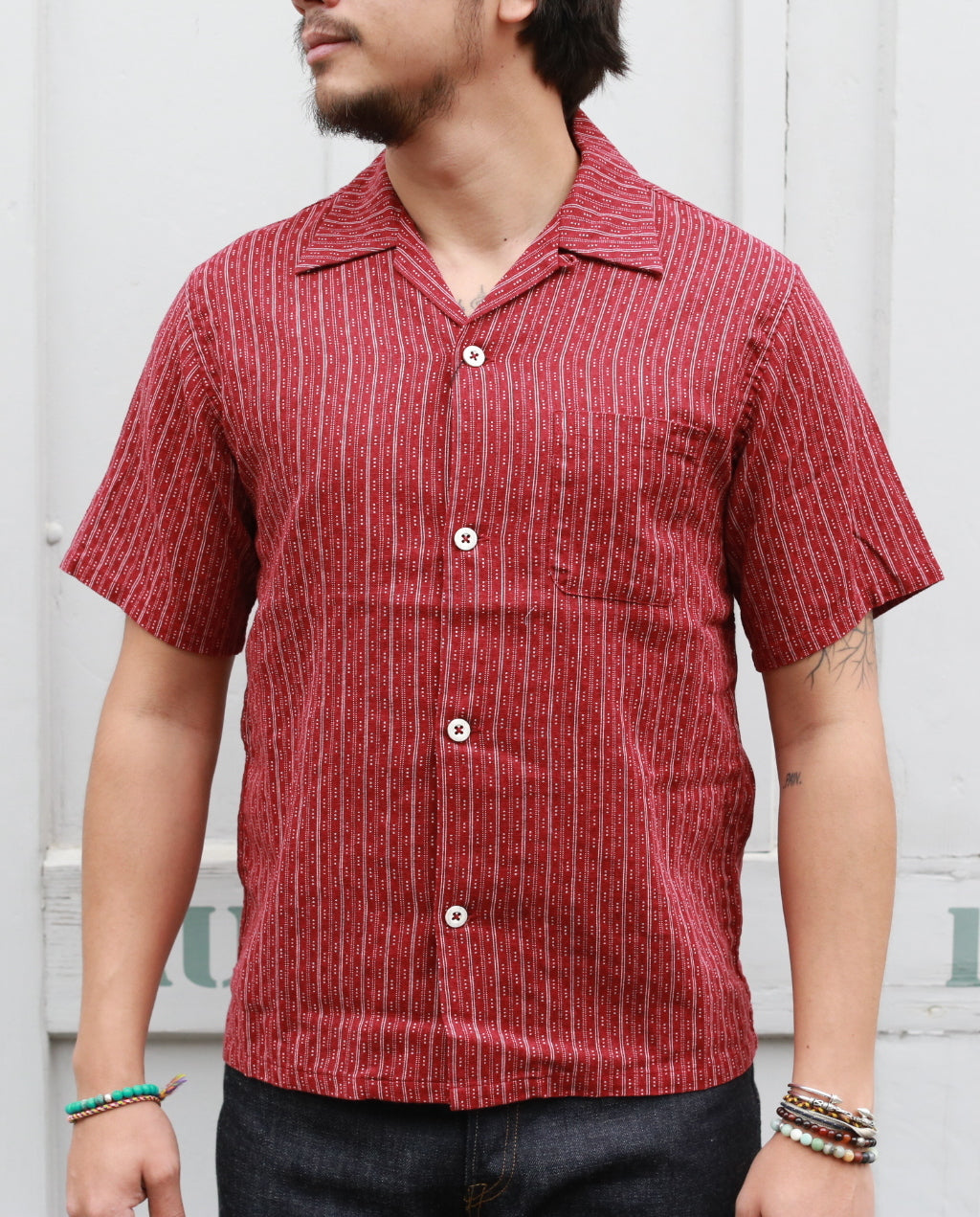 STRIPE OPEN SHIRT [America Casual Work] 06-086 red