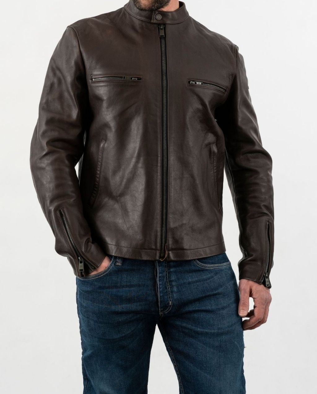 COMMANDER LEATHER JACKET BROWN