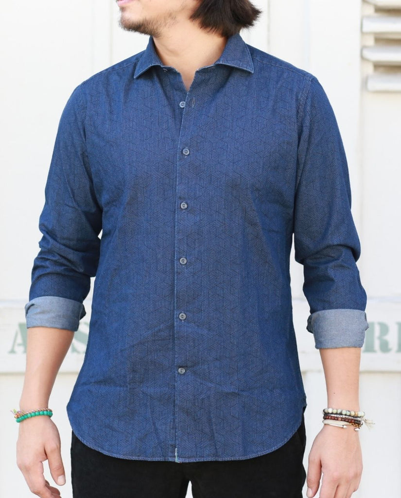 BLUE SHIRT WITH PRINT